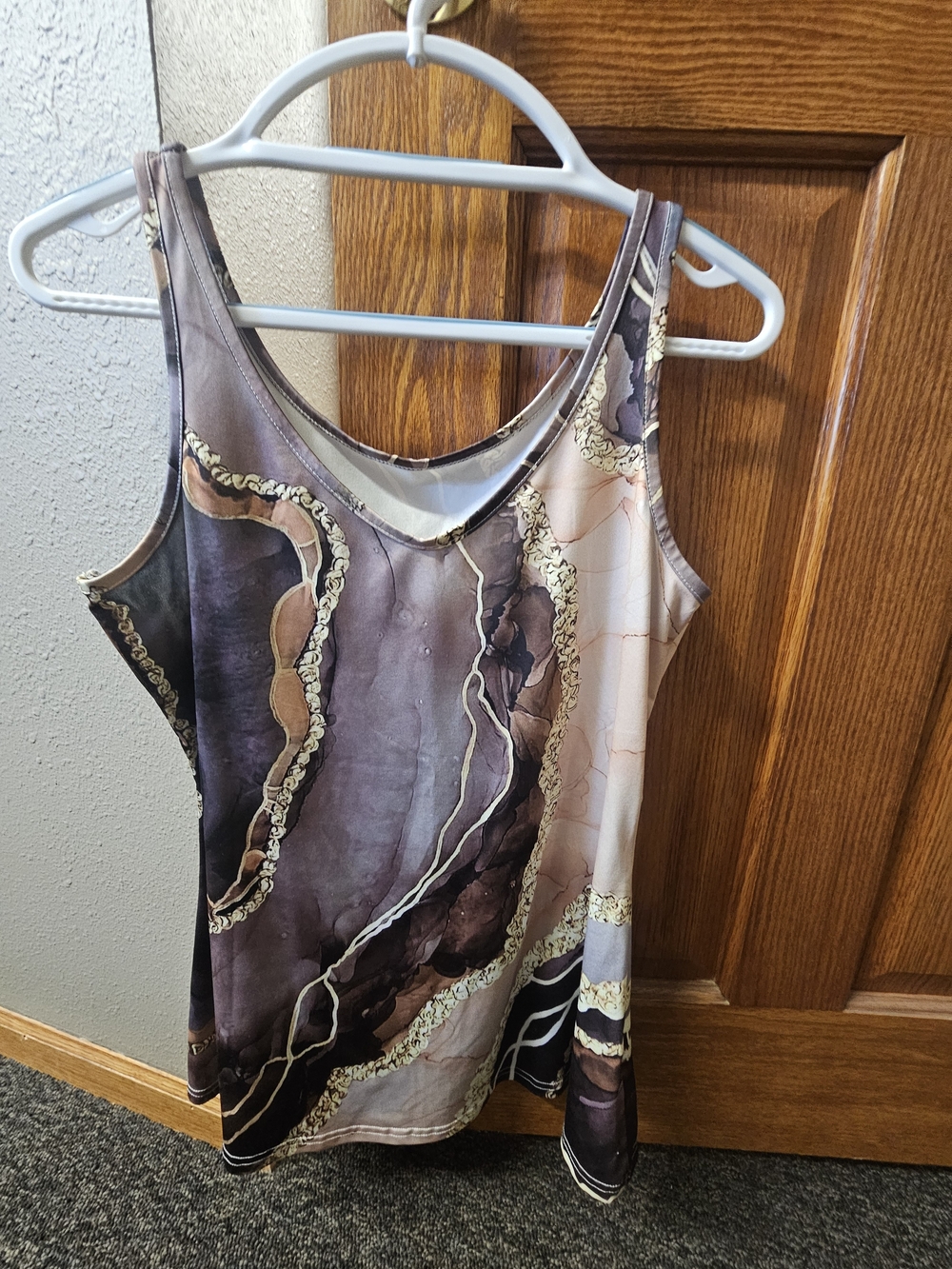 Brown Marble-Print Sleeveless Tank Top